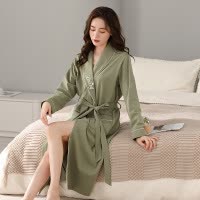 棉质长袖睡袍女士秋冬季宽松休闲睡衣加大码可外穿家居服晨袍浴袍