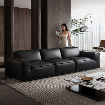 全友家居现代简约真皮沙发2024新款头层牛皮直排大黑牛沙发