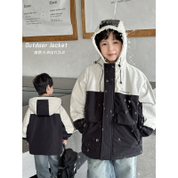 童酷儿童冬款湖州织里童装强防水冲锋衣拼色连帽加厚男童外套