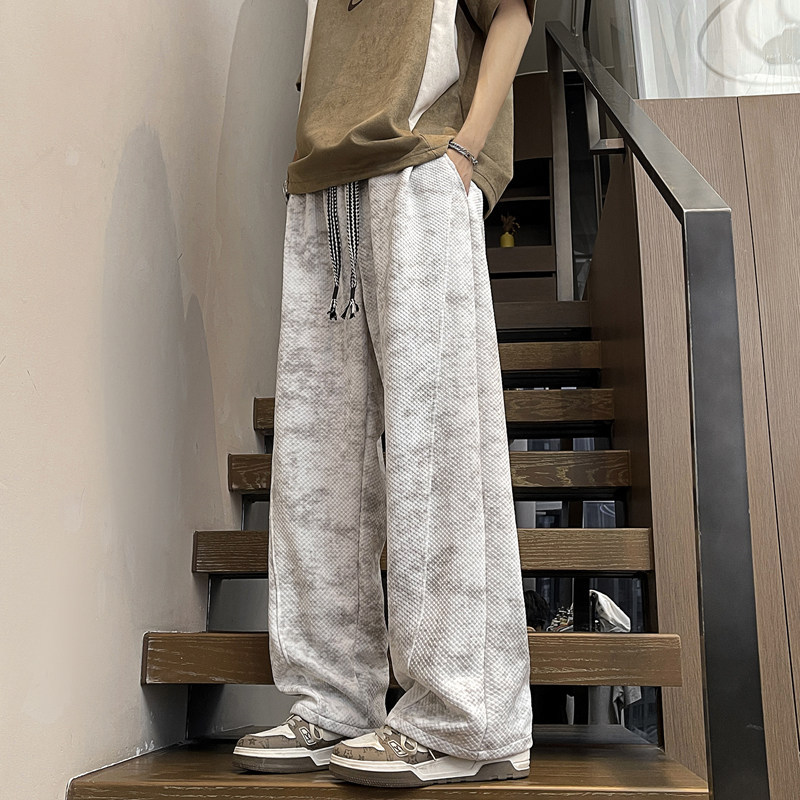 美式扎染休闲裤男士春秋季新款宽松大码高街潮牌痞帅百搭直筒长裤