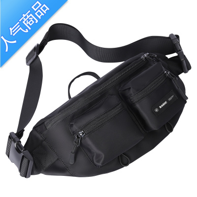 封后男士包机能斜挎包男潮牌ins百搭胸包休闲腰包2022新款单肩小背包 黑色