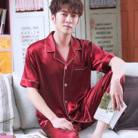 啄木鸟男士睡衣男夏季薄款短袖长裤冰丝套装夏天家居服开衫春秋大码