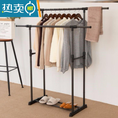 敬平室内晾衣架落地家用阳台晒衣架简易伸缩折叠挂衣服架卧室单杆衣架 [加厚]方形双杆款+双加长