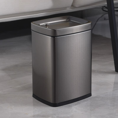 高颜值不锈钢方形窄缝垃圾桶轻奢小号双层酒店客房桶家用无盖 8升(带盖)黑金