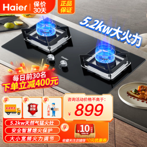 海尔(Haier)燃气灶罐装天然气灶双眼灶瞬燃点火智能熄火保护5.2KW大火力三重增压混燃台嵌两用多重安防 Q2BE5