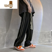 YANXU美式vibe黑色休闲裤子男秋季舒适垂感运动长裤直筒潮牌条纹阔腿裤