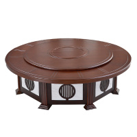 晋舰 酒店手动圆桌包厢大型餐桌木质现代饭店新中式宴会桌 2.0米含8椅