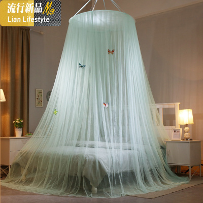 2019新款网红圆顶吊顶公主蚊帐三开1.8m床双人家用1.5m圆形蚊帐 三维工匠