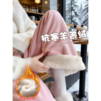 羊羔绒奶芙裤女秋冬保暖棉裤外穿小个子防风加绒糯米直筒阔腿裤子_195