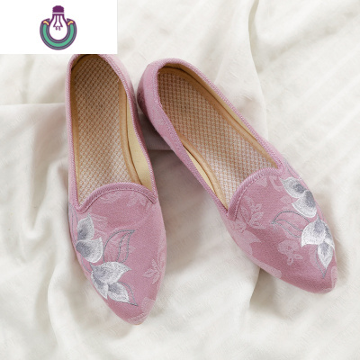 FISHBASKET汉服搭配鞋子坡跟复古旗袍妈妈鞋素色绣花舞蹈软底女单鞋尖头布鞋休闲鞋