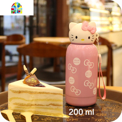 韩国创意可爱卡通猫头保温杯不锈钢便携女学生儿童水杯水壶 FENGHOU 280ml红色+杯套