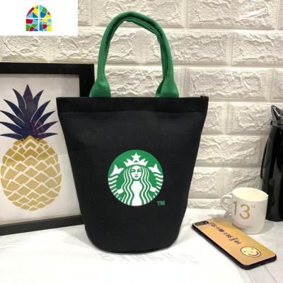 日式饭盒袋子便当包上班族帆布手提袋圆形保温桶手拎袋大容量学生 FENGHOU 黑色