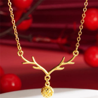 仿越南沙金一鹿有你精致鹿角镂空秀球项链女镀金百搭饰品久不掉色送女朋友老婆情人节七夕生日礼物