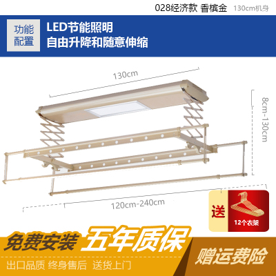  闪电客电动晾衣架遥控升降智能双杆四杆式伸缩家用自动阳台凉衣机 028-1标配款香槟金 大