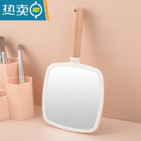 敬平小镜子手拿手持镜美容院专用化妆镜简约木质手柄镜大号梳妆镜便携 榉木柄[米白]便携式用镜