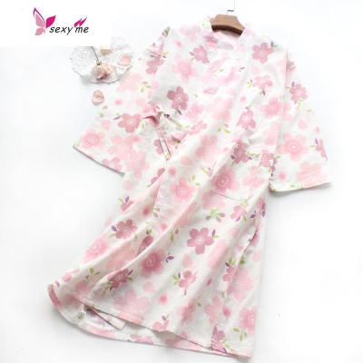 女汉服夏棉双层纱布日式和服袍日系带睡裙薄棉浴袍家居服FISHBASKET