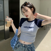 纯欲风短款学生上衣辣妹修身夏季新款短袖T恤女美式设计感ins