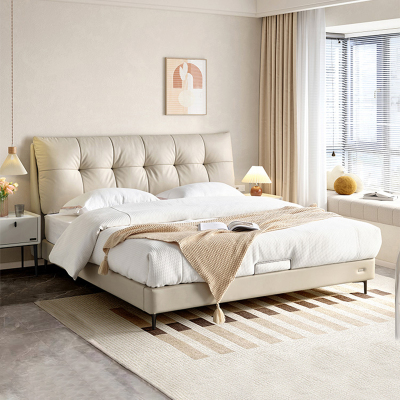 纳帕真皮床主卧室现代简约双人床高端大气软包床意式轻奢储物婚床