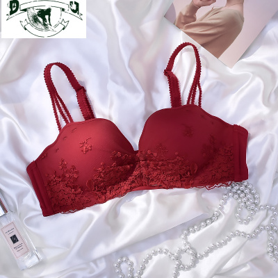 HLCOMAN蕾丝红色内衣裤套装女本命年结婚新娘小胸罩聚拢收副乳防下垂文胸文胸套装