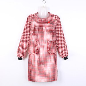 围裙罩衣带袖厨房做饭防污棉麻服务员背带工作服可爱成人围腰上班
