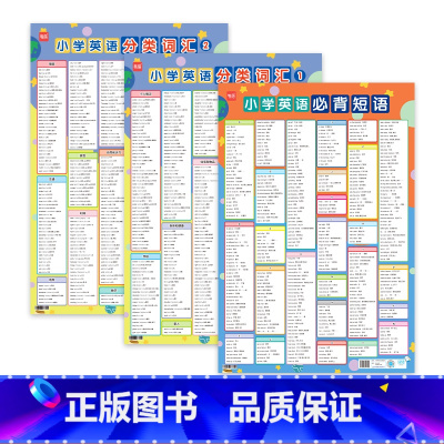 必背短语+分类词汇(3张) 小学通用 [正版]易蓓小学英语必背短语挂图常考短语知识点汇总固定搭配短语三四五六年级核心基础