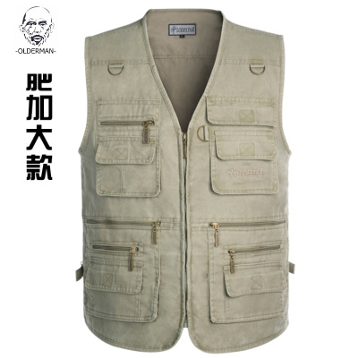 老人头春秋款2020中老年男士纯棉马甲大码坎肩中年多口袋摄影马夹男背心钓鱼