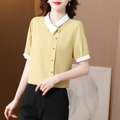 班俏BANQIAO色衬衫女夏薄款2021年新款洋气通勤设计感别致短袖雪纺上衣女夏