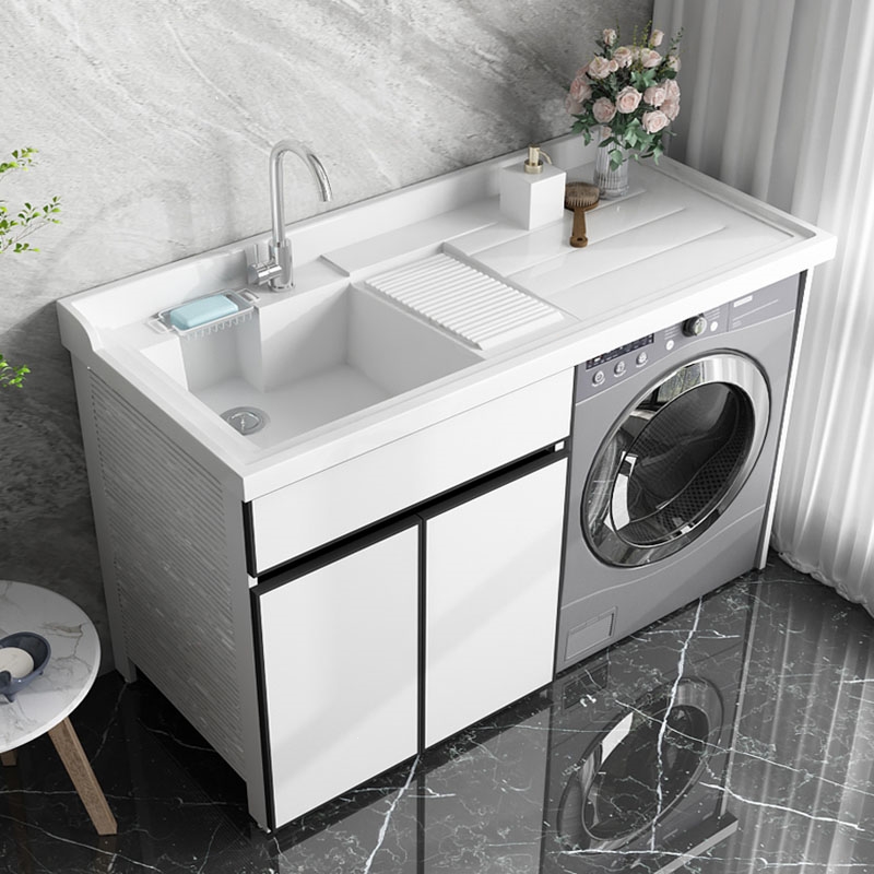 臣太空铝滚筒洗衣机柜子石英石台面带搓衣板水池阳台组合一体盆伴侣
