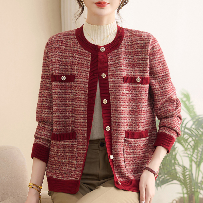 加绒加厚妈妈针织衫女时尚气质中老年女装大码宽松冬装衣服开衫女