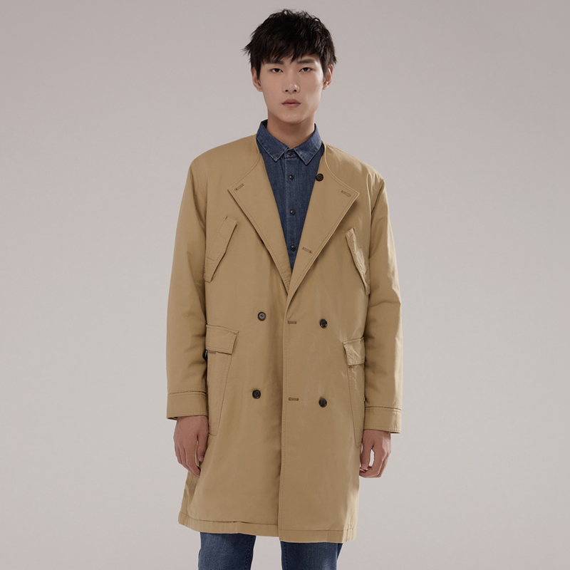 [预估价:169]chin祺男装棉服薄款中长风衣复古中国风bf大码外套军绿