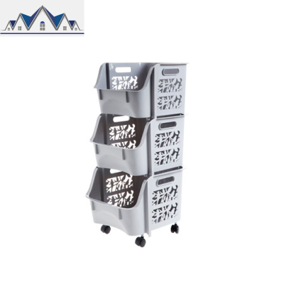 带滚轮收纳筐塑料玩具收纳篮厨房可叠加零食蔬菜浴室置物架 三维工匠