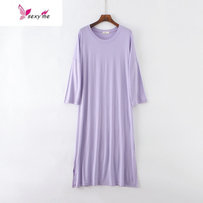 女睡裙夏薄款休闲家居胖mm宽松大码春连衣裙孕妇棉家居服男长裙FISHBASKET