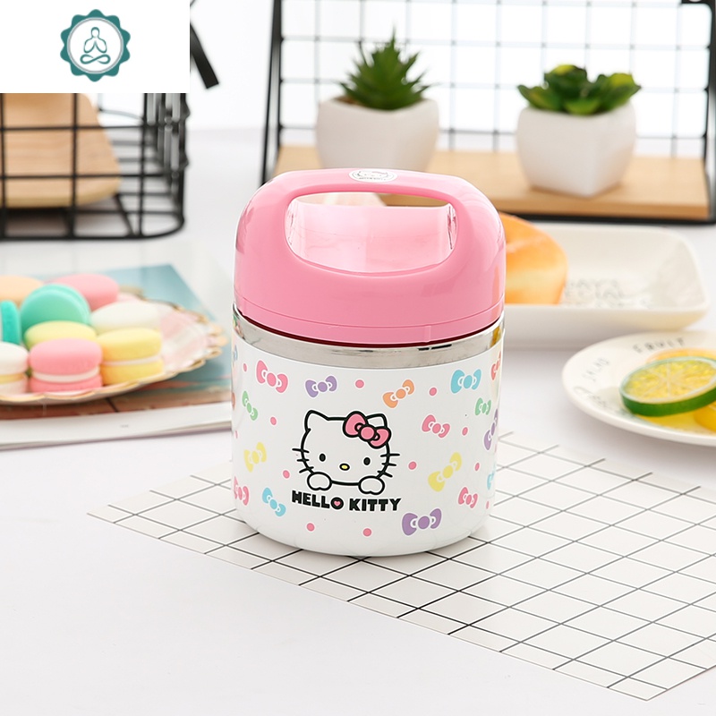 卡通可爱少女心不锈钢饭桶保温桶饭盒女双层手提便携成人儿童学生 封