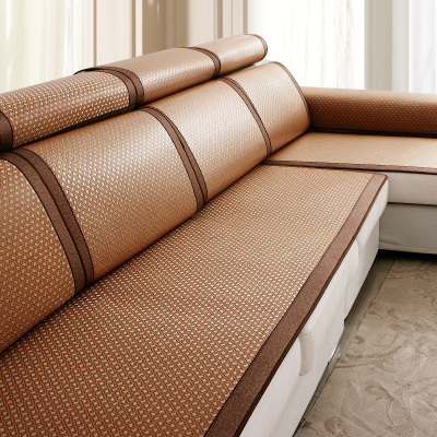 精品特卖-沙发垫夏季凉席冰丝竹藤席坐垫子夏天款布艺防滑四季沙发套罩定做芭德雅