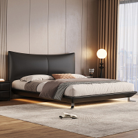 意式真皮床轻奢现代简约双人床主卧鸭子脚满铺悬浮床家用软包婚床