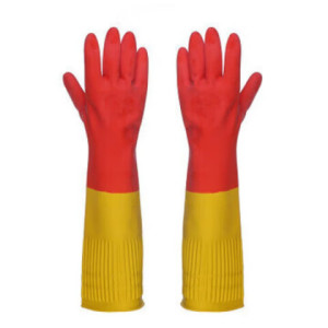 天然乳胶双色手套加长加厚橡胶家务防水超长耐油防污手套 红黄