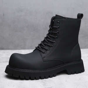2025冬季新款长筒马丁靴男英伦暗黑高帮机车靴子厚底增高加绒皮靴