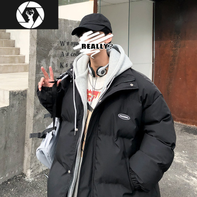 HongZun假两件棉服男潮牌韩版潮流冬季加厚面包服外套宽松贴标拼接棉袄男棉衣