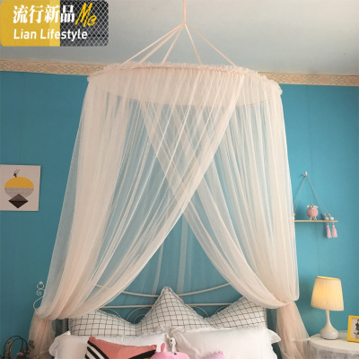 简约北欧圆顶吊顶无支架粘钩式落地单开加密加厚宫廷家用蚊帐 三维工匠