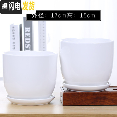 三维工匠欧式花盆陶瓷大号清白色仓带托盘家用室内阳台简约多肉绿萝植批发 尊贵93003白(两个大号) 中等花盆容器
