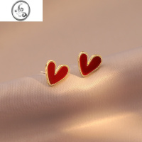 JiMi红色爱心耳钉小众设计感小巧心形日常通勤耳环蚊香盘无耳洞耳夹女