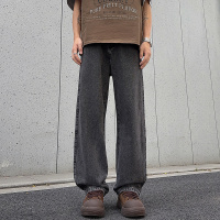 潮牌男装秋冬宽松直筒港风牛仔裤男基础款百搭多色松紧水洗拖地裤