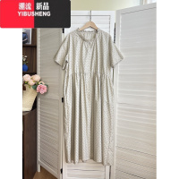 YIBUSHENG日系 文艺复古木耳边波点条纹单排扣连衣裙宽松百搭短袖裙