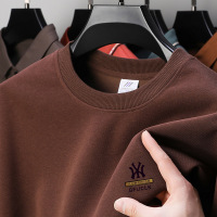 480克重磅纯棉卫衣男秋冬季加绒圆领宽松落肩打底长袖T恤男