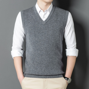 恒源祥加厚V领100羊毛衫男士马甲全毛背心商务绅士百搭上衣秋冬