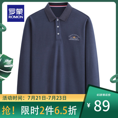 65折劵后价：89-罗蒙男士T恤衫2021春季新款商务休闲翻领Polo衫中青年简约弹力T恤