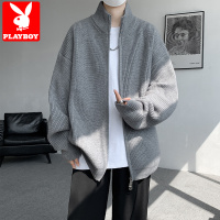 花花公子拉链开衫毛衣男秋冬季复古慵懒潮牌宽松针织衫高级感外套