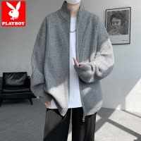 花花公子拉链开衫毛衣男秋冬季复古慵懒潮牌宽松针织衫高级感外套