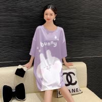Ceba睡裙女士睡衣裙子夏天薄款短袖缎面中长款家居服大码可外穿