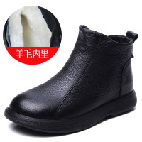 头层牛皮羊毛短靴女秋冬新款百搭加绒棉靴时尚平底软底马丁靴